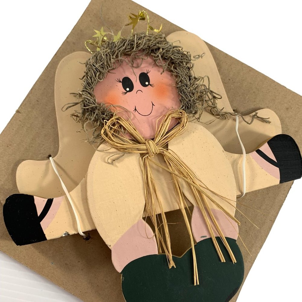 Vintage 90s Wooden Angel Shelf Sitter Heart Christmas New Folk Art Style